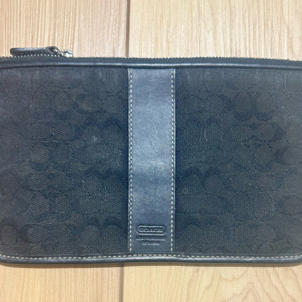 Coach Black Signature Canvas Monogram Jacquard Zipper Pouch